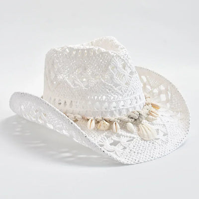 Sombrero de paja concha marina costera
