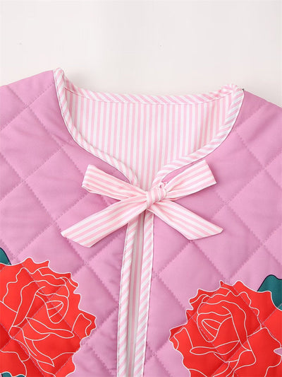 Scarlett - Abrigo rosa de mujer con patchwork y lazo