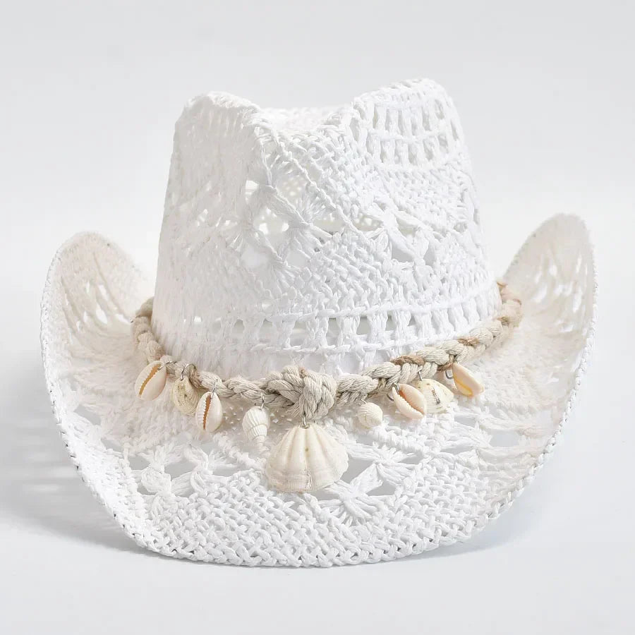 Sombrero de paja concha marina costera