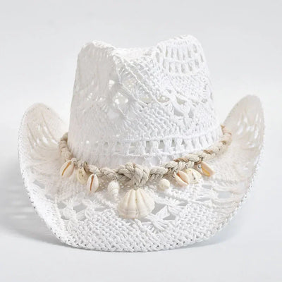Sombrero de paja concha marina costera