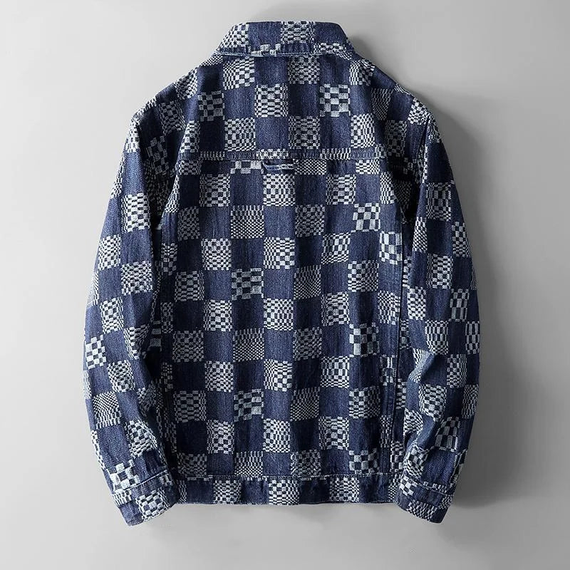 Chaqueta vaquera a cuadros para hombre, a la moda