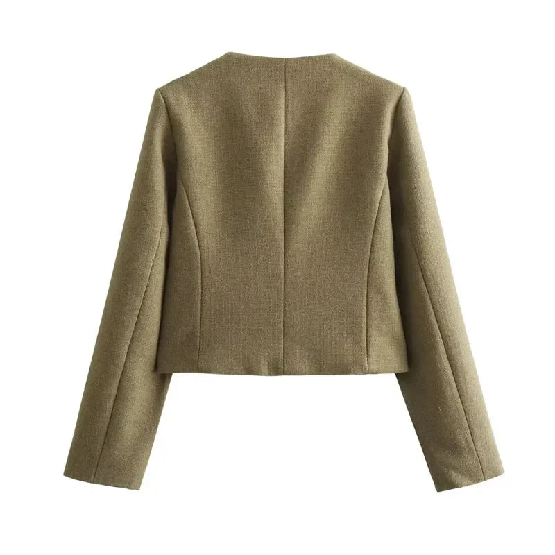 Thérèsse - Chaqueta blazer abotonada con textura para mujer, chic y elegante