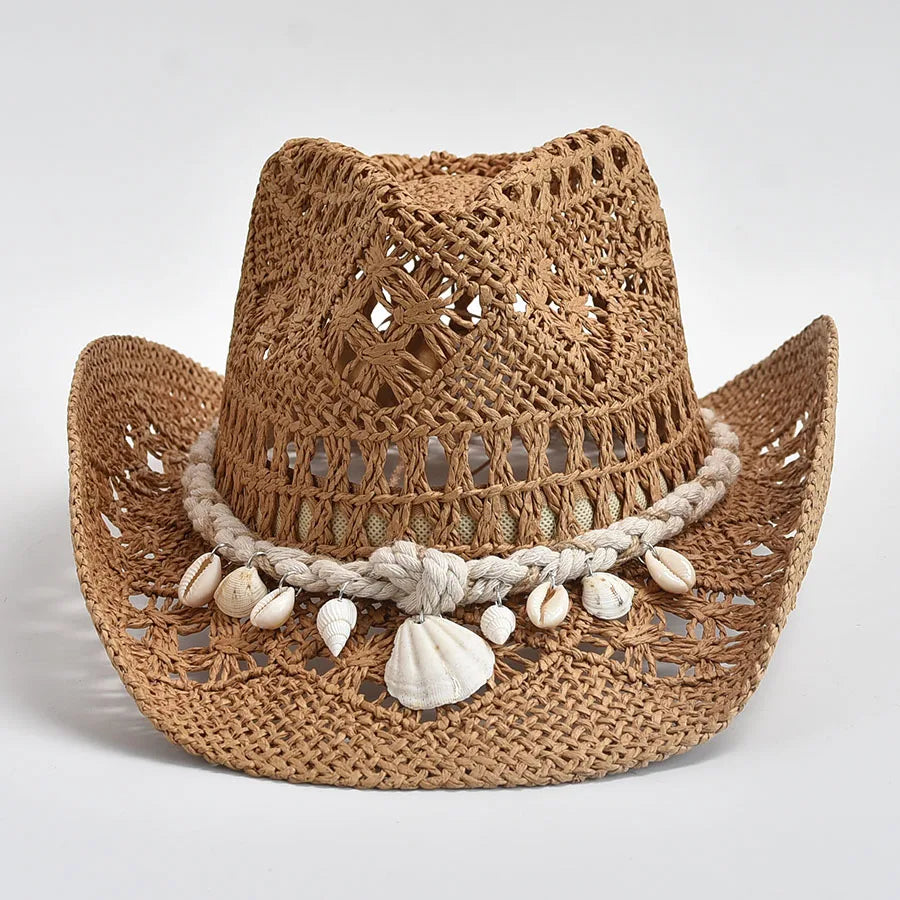 Sombrero de paja concha marina costera