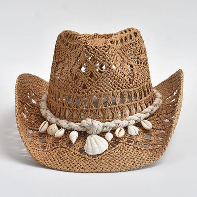 Sombrero de paja concha marina costera