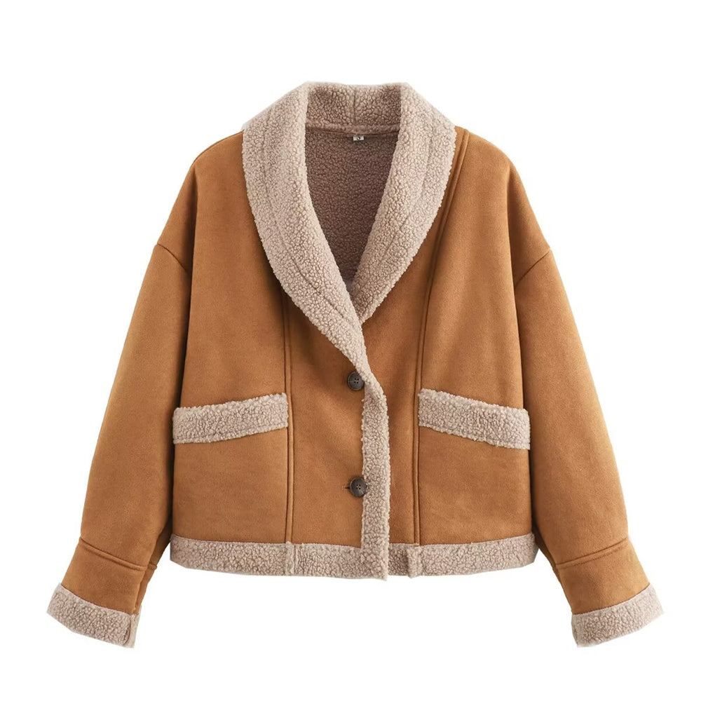 Bianca - Chaqueta de ante con bolsillos, invierno chic, mujer