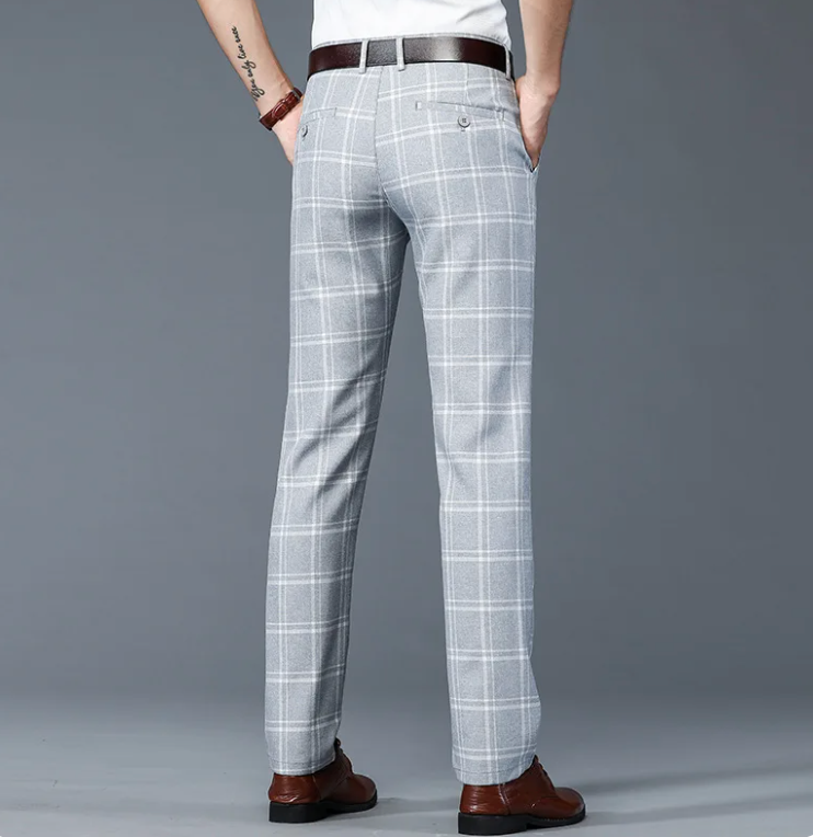 Elegantes pantalones elásticos de cuadros para hombre