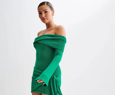 Zeya - Favorecedor vestido con hombros al descubierto de punto fino