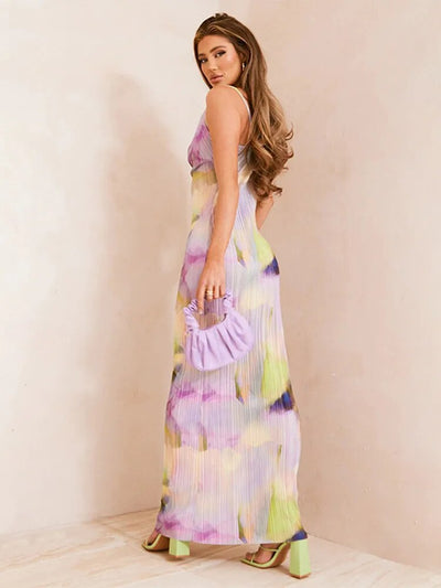 Rosalie - Elegante maxi vestido plisado estampado para mujer