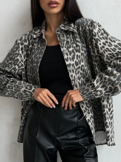 Chaqueta denim con estampado de leopardo - Elarine