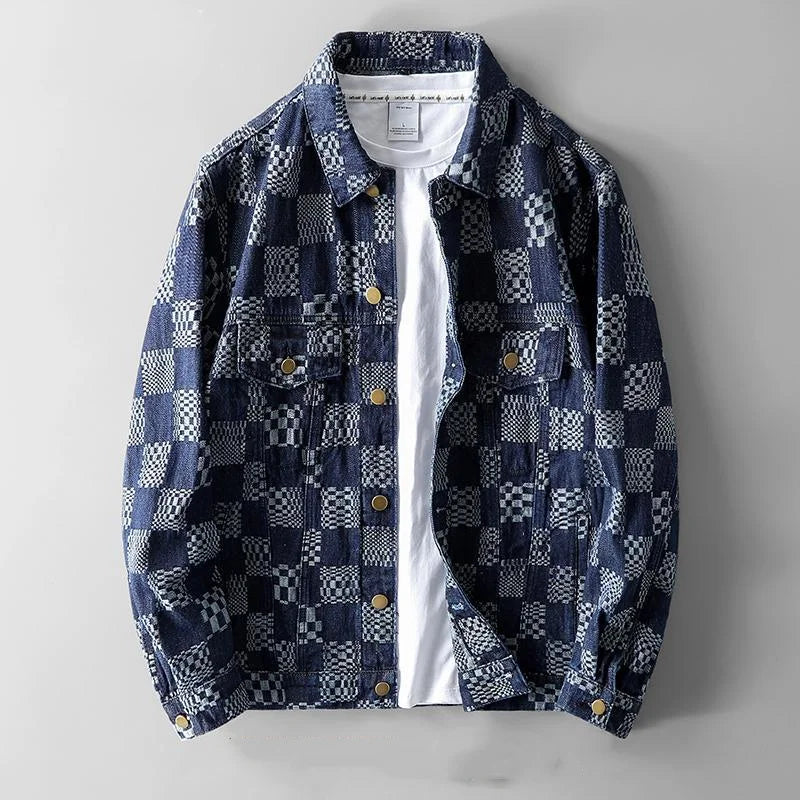 Chaqueta vaquera a cuadros para hombre, a la moda