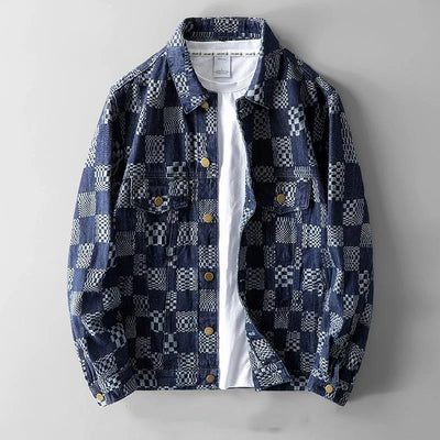 Chaqueta vaquera a cuadros para hombre, a la moda
