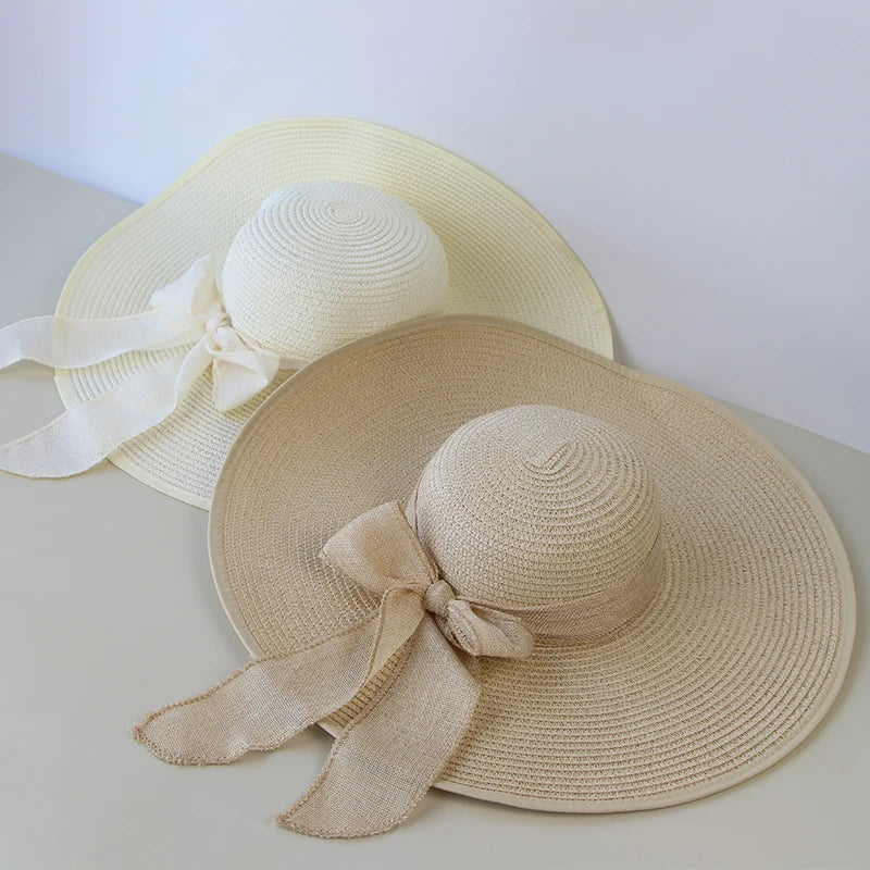 Verano mujeres sombrero de paja bowknot