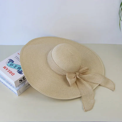 Verano mujeres sombrero de paja bowknot