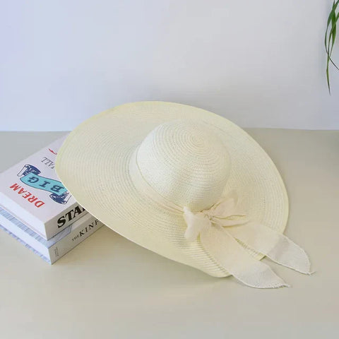 Verano mujeres sombrero de paja bowknot