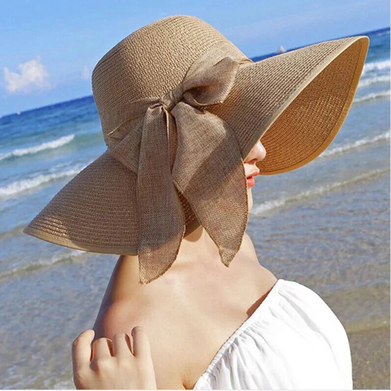 Verano mujeres sombrero de paja bowknot