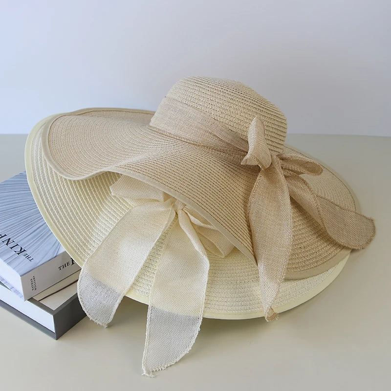 Verano mujeres sombrero de paja bowknot