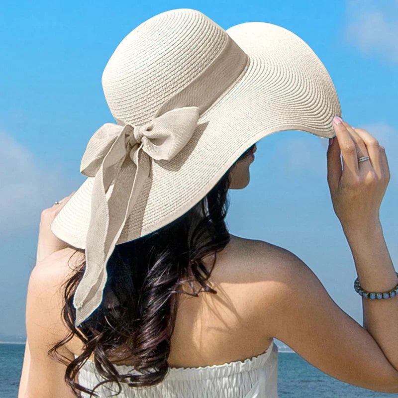 Verano mujeres sombrero de paja bowknot