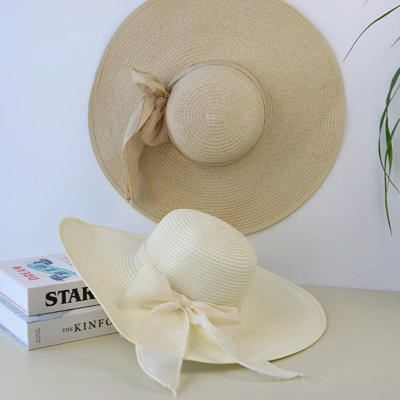 Verano mujeres sombrero de paja bowknot