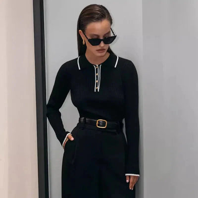 Jersey de punto fino para mujer con cuello clásico - Évanie