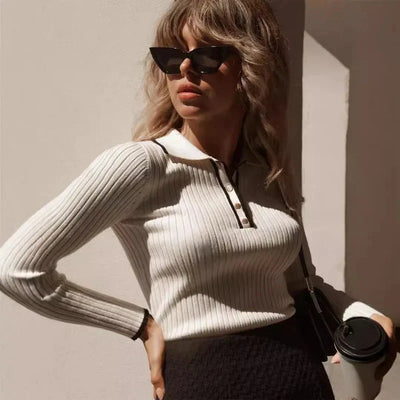 Jersey de punto fino para mujer con cuello clásico - Évanie