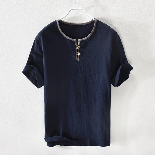 Garrett - Camiseta Henley de Algodón y Lino