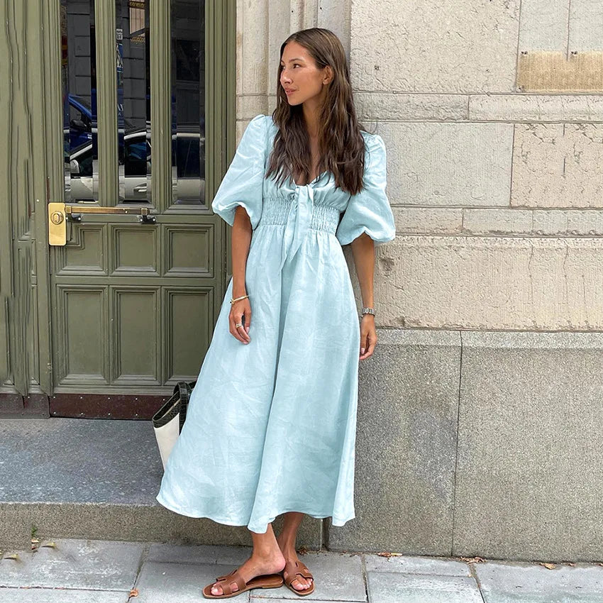 Alorica - Vestido midi de inspiración vintage con mangas abullonadas