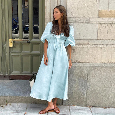 Alorica - Vestido midi de inspiración vintage con mangas abullonadas