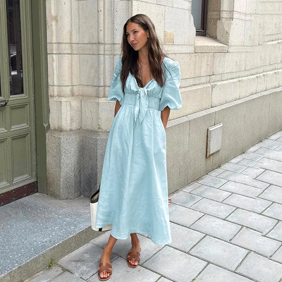 Alorica - Vestido midi de inspiración vintage con mangas abullonadas
