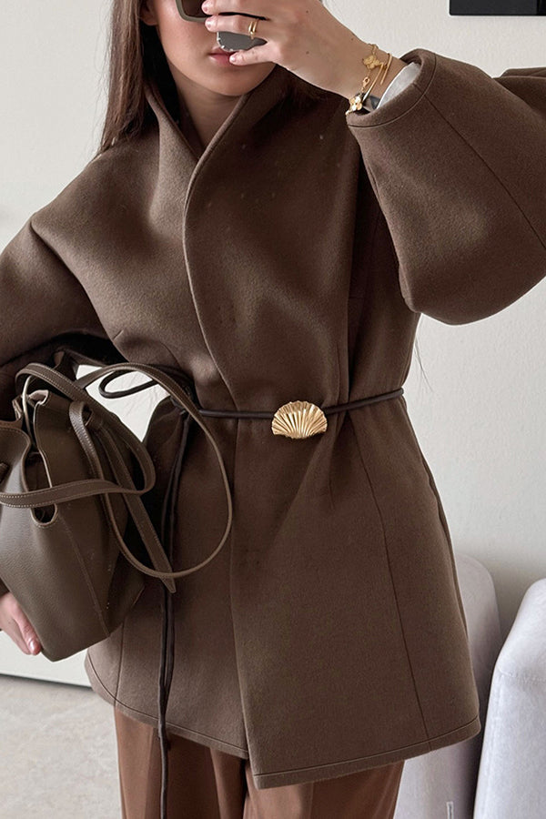 Abrigo cruzado de lana con cinturon fino para mujer - Zanya