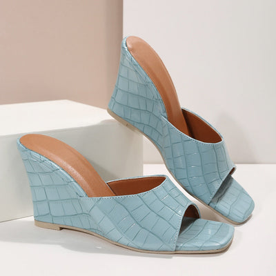 Sandalias para mujer de tacón cuña con textura cocodrilo abierta - Noelia