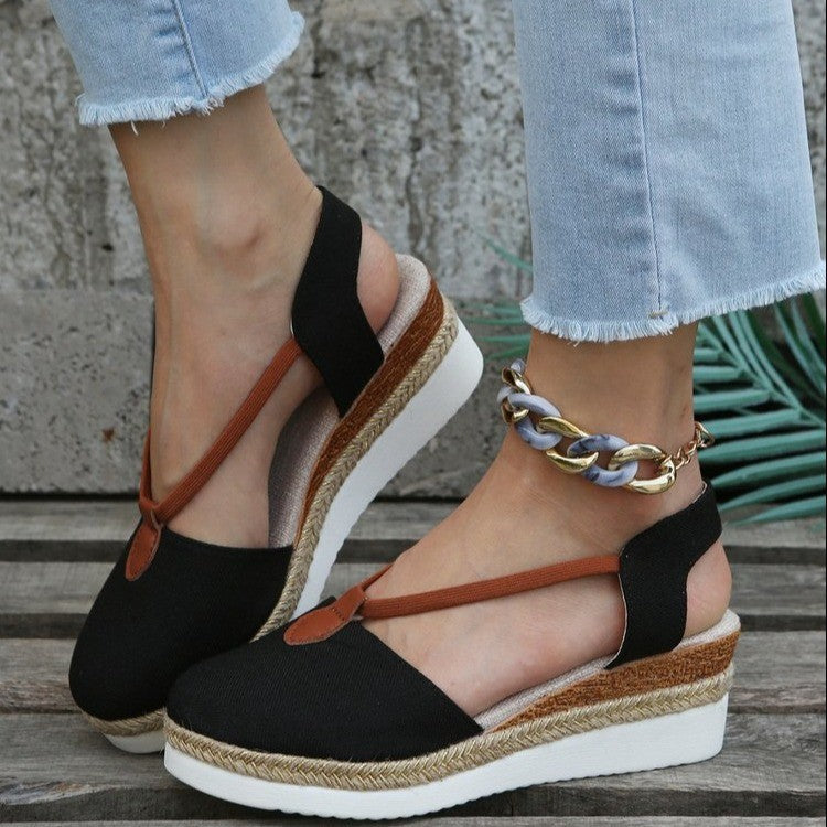 Sandalias para mujer de punta cerrada  con tejido natural estilo cuña - Elvira