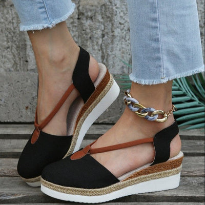Sandalias para mujer de punta cerrada  con tejido natural estilo cuña - Elvira