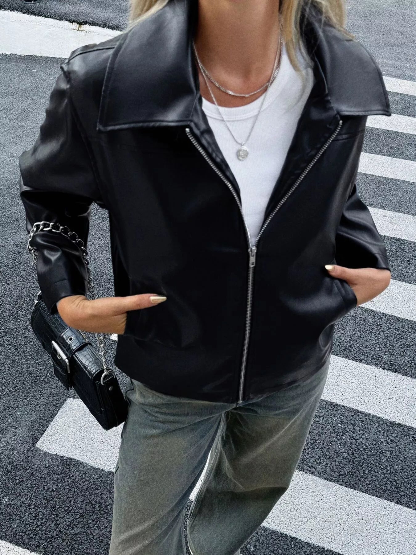 Chaqueta para mujer efecto piel con cremallera frontal - Kendra