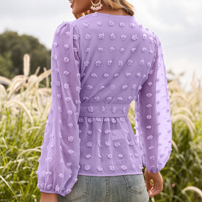 Anita - Blusa de primavera en encaje jacquard con escote en V para mujer