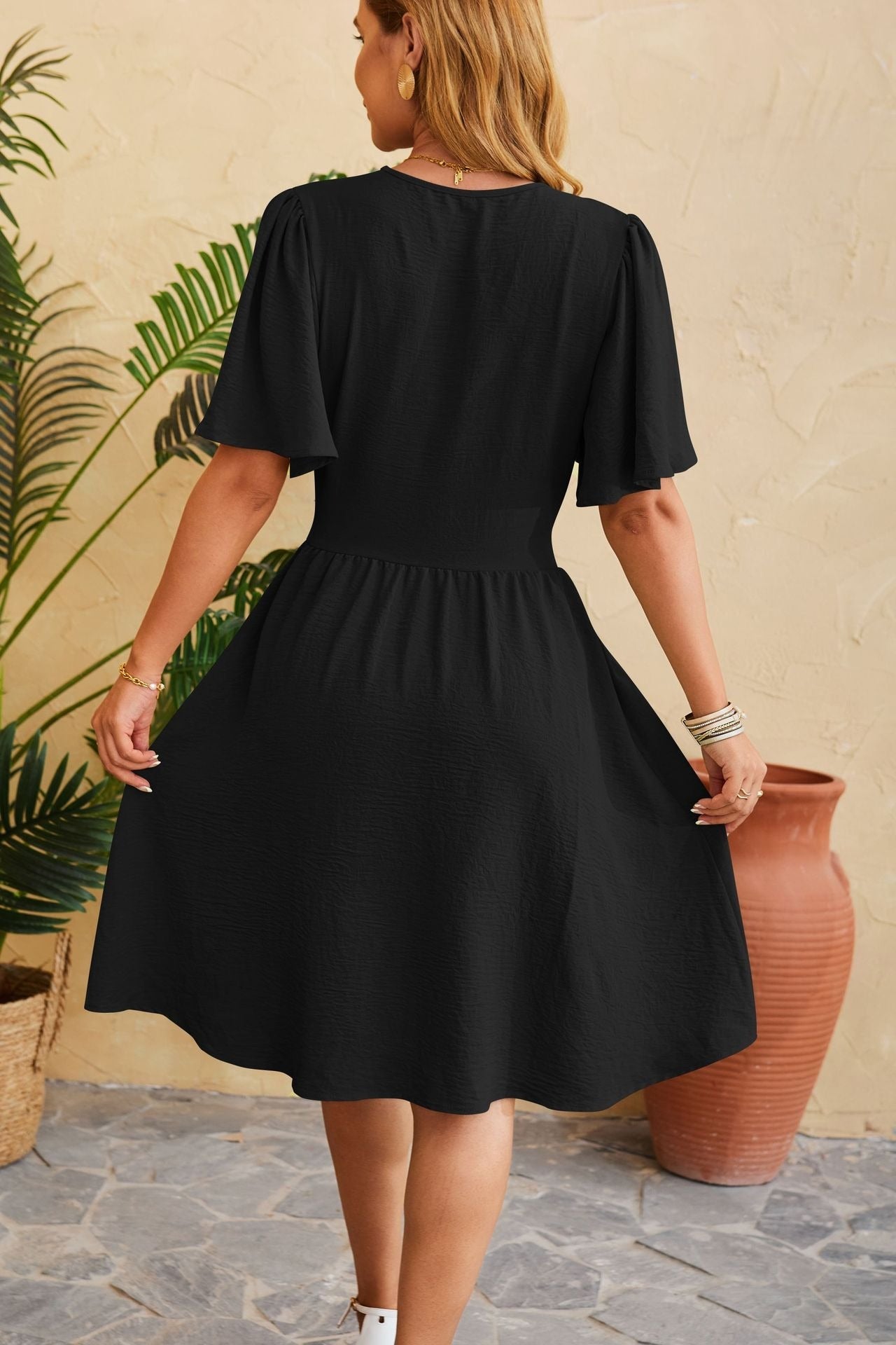 Vestido midi mujer escote cruzado manga corta - Isadora