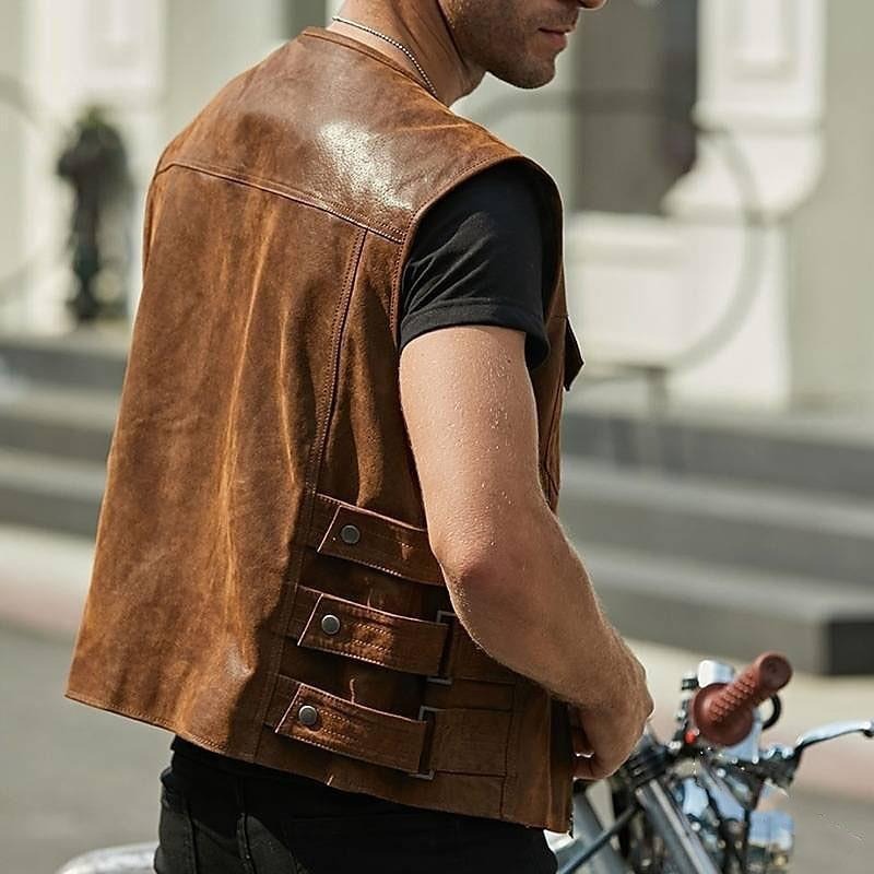 Chaleco para hombre cuero sintético estilo motociclista - Ernesto