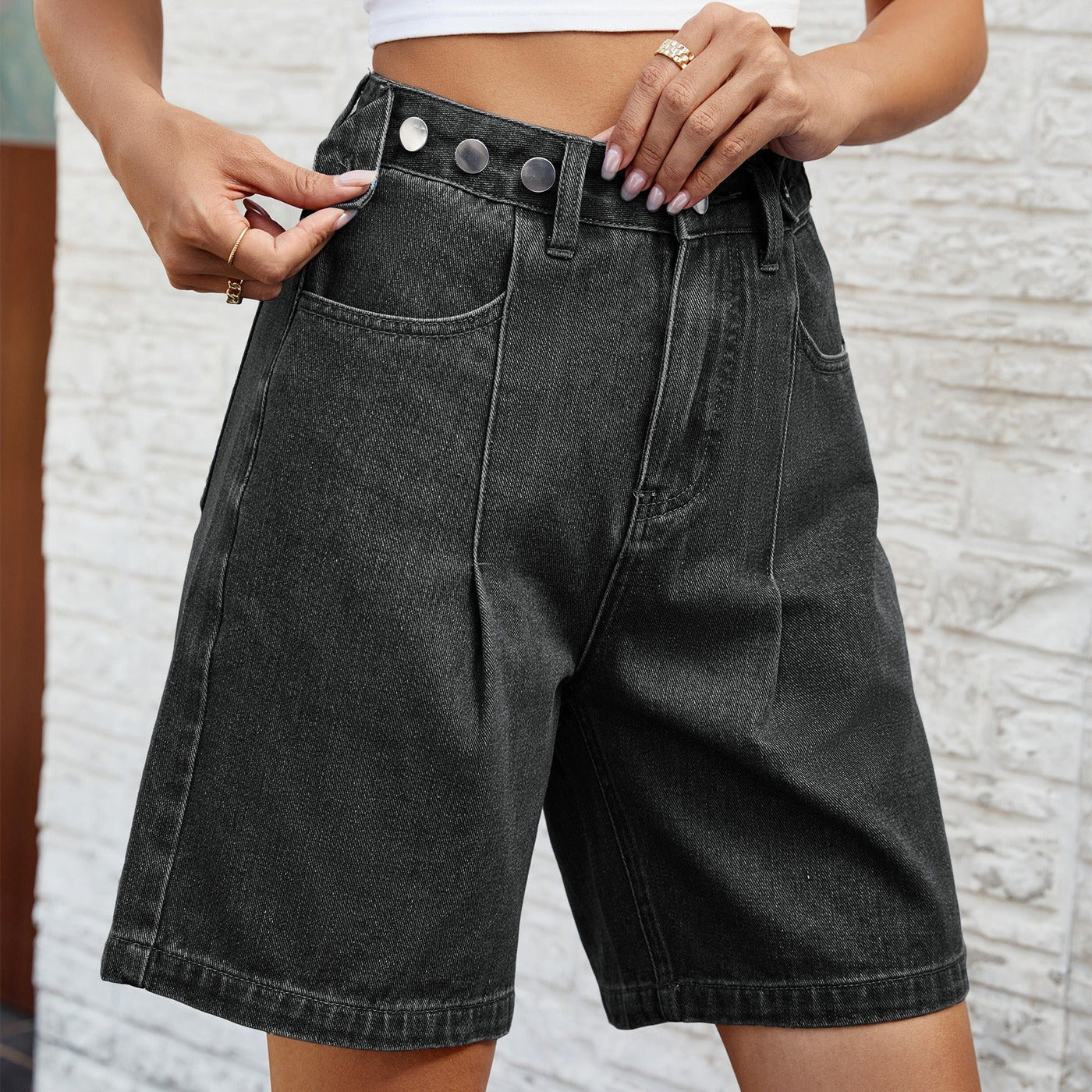 Bermuda denim mujer corte recto estilo vintage - Kendra