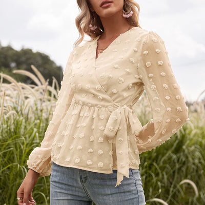 Anita - Blusa de primavera en encaje jacquard con escote en V para mujer