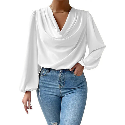 Lea - Elegante blusa de gasa para mujer con cuello paloma y mangas largas