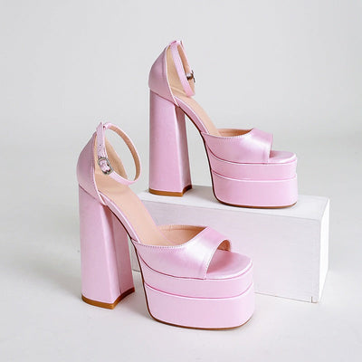 Sandalias para mujer de plataforma satinada con tacón ancho - Valeria