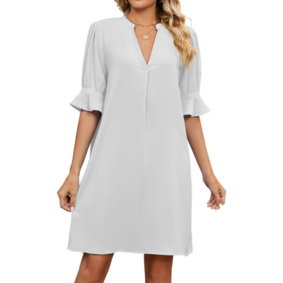 Vestido corto mujer manga con volante estilo fluido - Gabriela