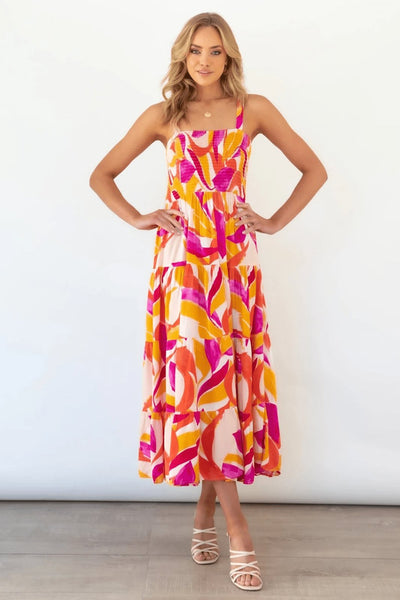 Sina - maxi vestido de verano estampado con volantes