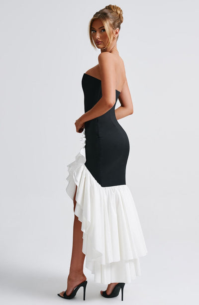 Darlene - Vestido elegante sin tirantes con abertura lateral