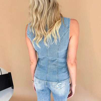 Madleen - Chaleco vaquero casual sin mangas para mujer