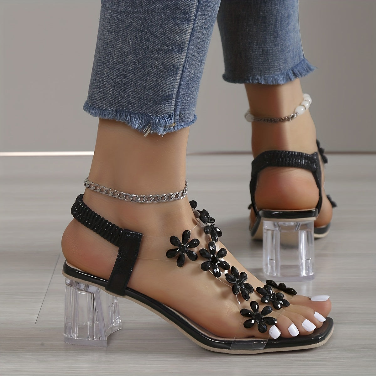 Sandy - Sandalias con tacón de strass