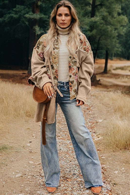 Chaqueta floral combinada de punto para mujer - Olyane