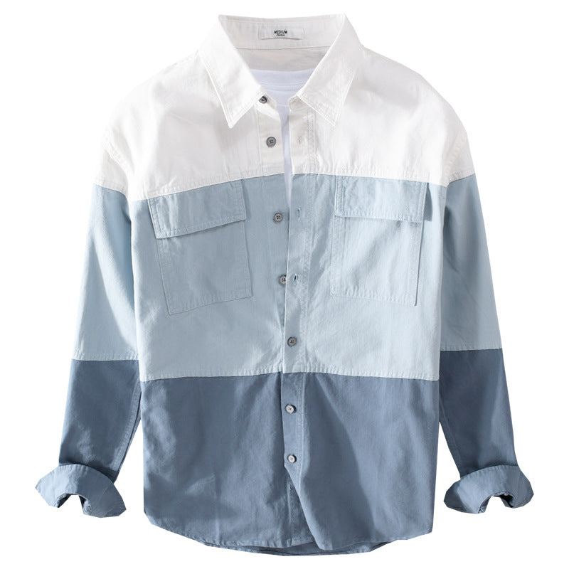 Pion - Camisa casual de algodón para hombre con mangas largas y costuras decorativas