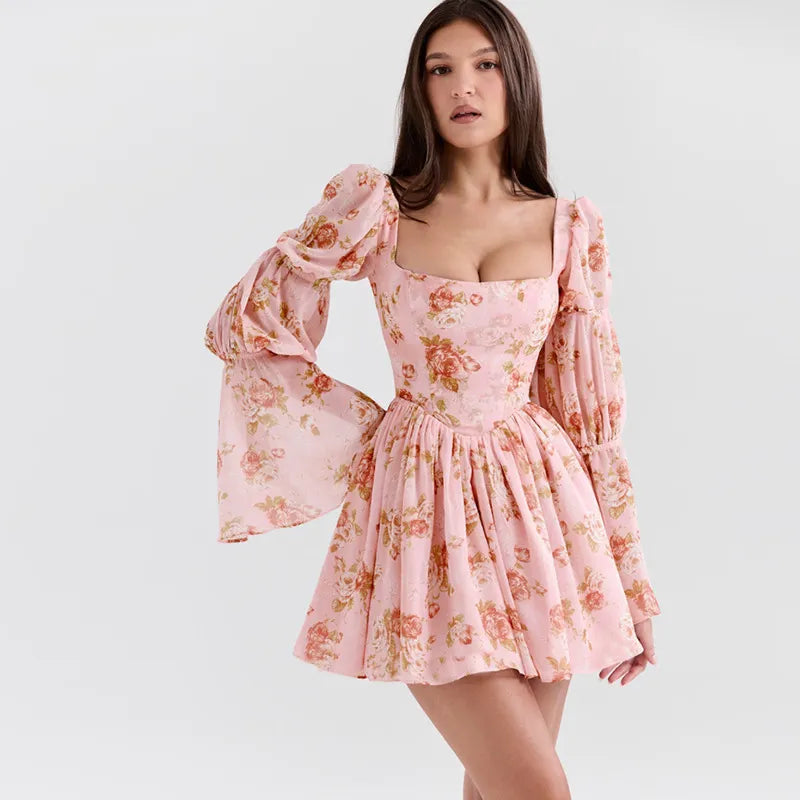 Danys - Vestido Mini Rosa con Estampado Floral y Estilo Dulce
