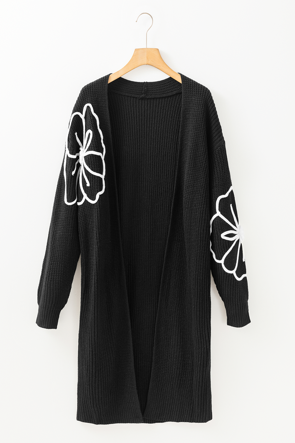 Arleth Flower Embroidered Drop Shoulder Open Duster Cardigan