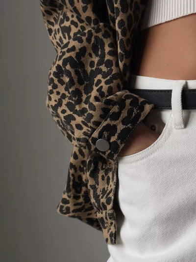 Chaqueta denim con estampado de leopardo - Elarine